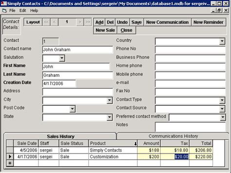 Simply Contacts Customers And Sales Main Window Biz