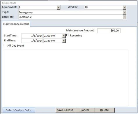 Equipment Maintenance Log Tracking Database Template