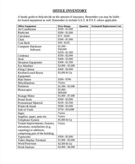 Office Inventory Templates Free Sample Example