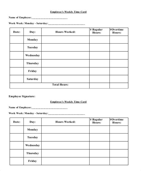 Printable Time Card Template Free Word Excel PDF