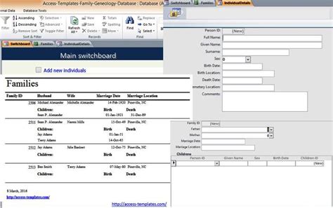 Microsoft Access Family Tree Genealogy History Templates