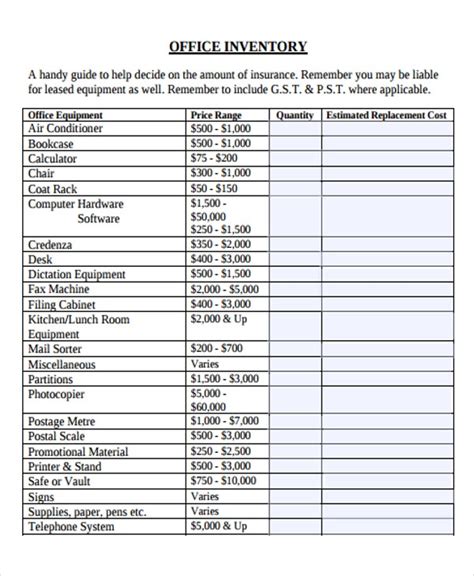 Office Inventory Templates Word PDF Free Premium