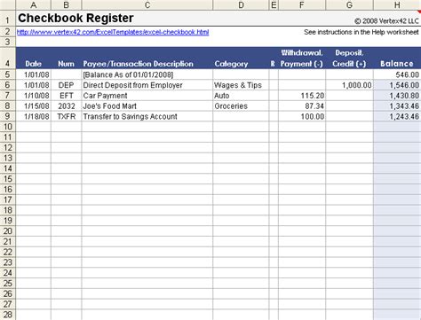 Free Checkbook Register Templates Word Templates