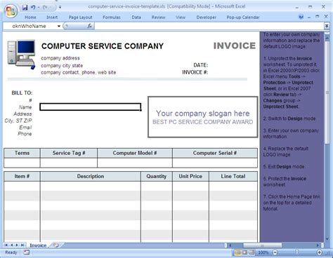 Computer Service Invoice Template Invoice Manager For Excel