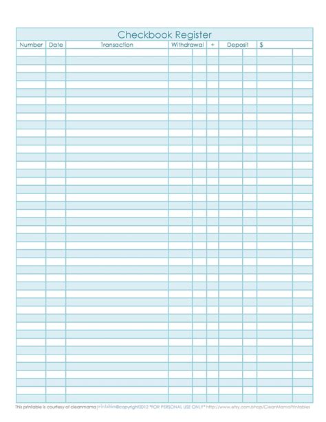 Checkbook Register Templates Free Printable