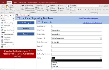 Access Database Incident Report Form Templates For
