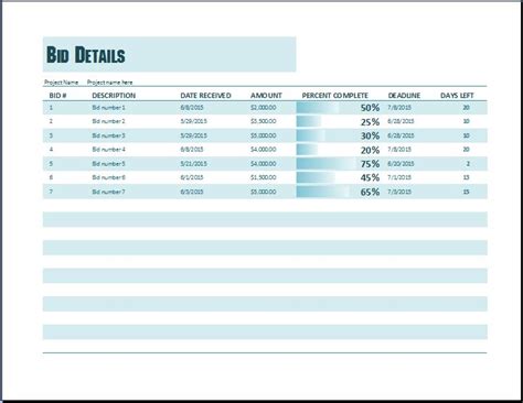 MS Excel Project Bid Tracking Template Word Excel