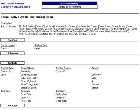 Microsoft Access Form Design Detail From Total Access Analyzer
