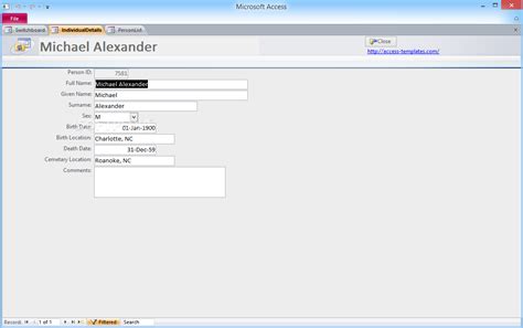 Microsoft Access Family Tree Genealogy History Templates