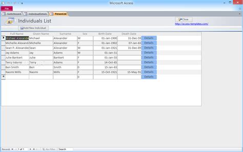 Microsoft Access Family Tree Genealogy History Templates
