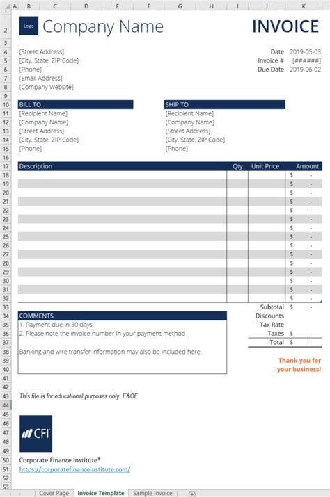Excel Invoice Template Download FREE Templates At CFI