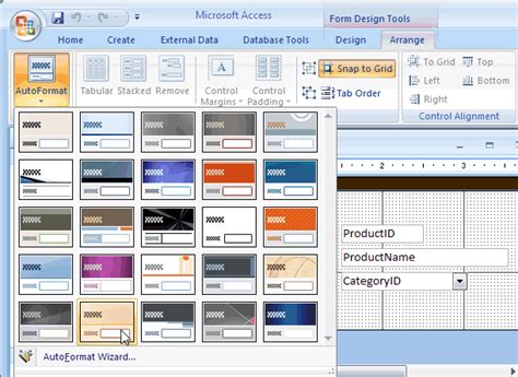 MS Access Change AutoFormat Background Style For A