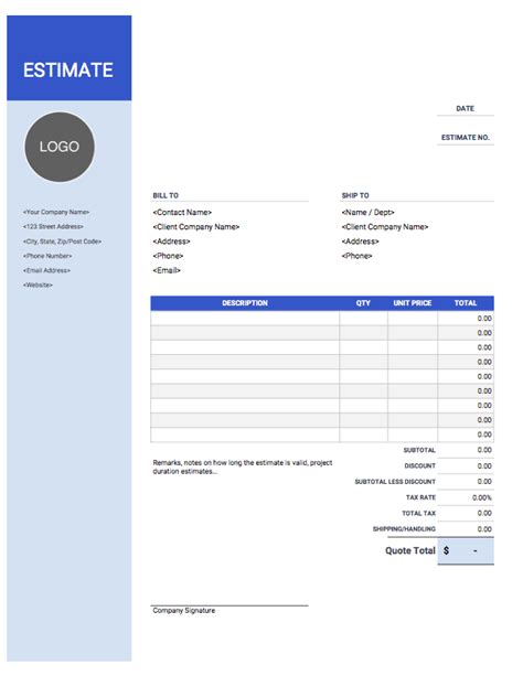 Estimate Template Download And Use For Free