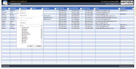 Excel Contact List Template Contact Database Template
