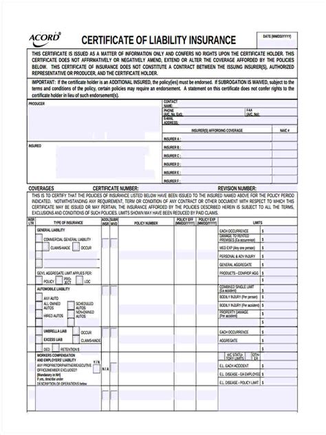 FREE Liability Insurance Forms In WORD PDF