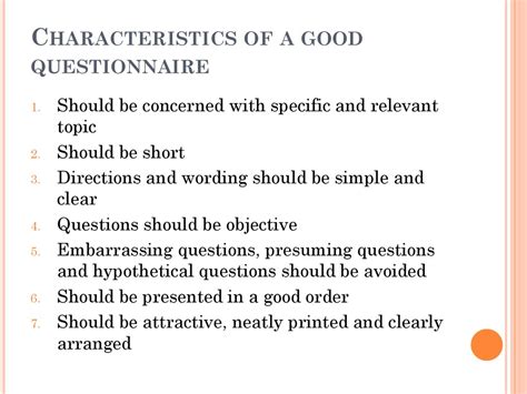 Questionnaire Characteristics Of A Good Questionnaire