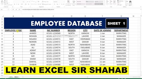 BASIC SHEET EXCEL EMPLOYEE DATABASE SHEET YouTube