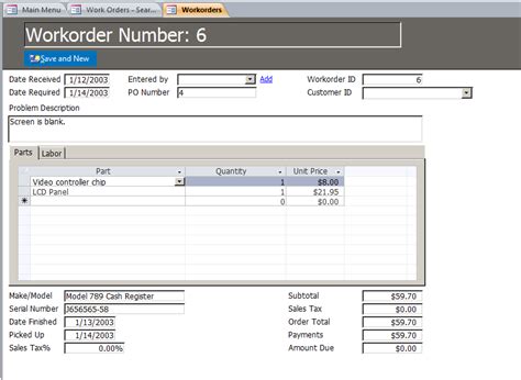 Work Order Management Database Template Work Order