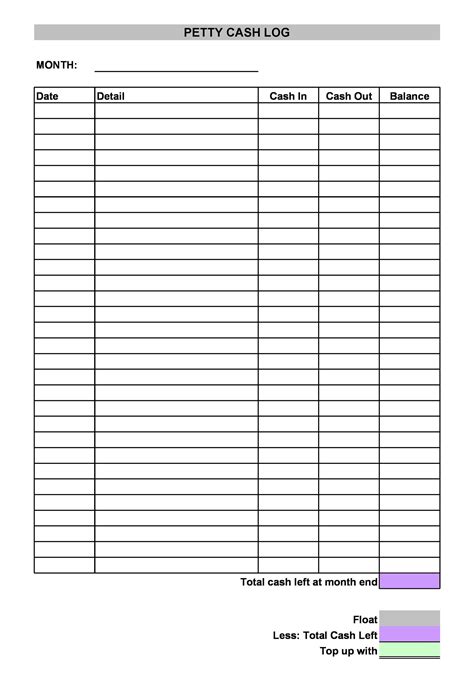 Petty Cash Log Templates Forms Excel PDF Word