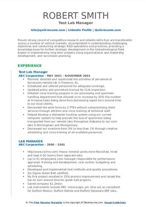 Lab Manager Resume Samples QwikResume