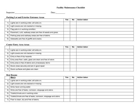 Facility Maintenance Checklist Templates Excel Templates
