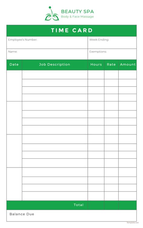 Printable Time Card Template Free Word Excel PDF