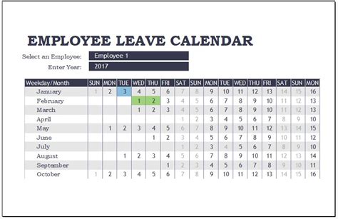 Employee Leave Calendar Templates For MS Excel Word