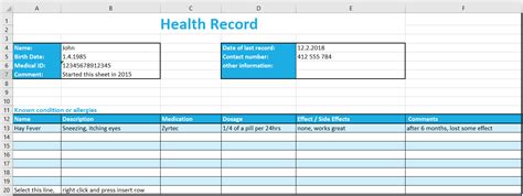 Excel Health Record Tracking Log Template By ExcelMadeEasy