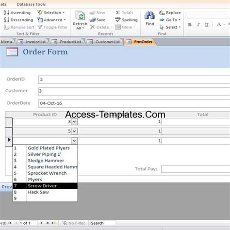 Access Spreadsheet Within Access Invoice Database Template
