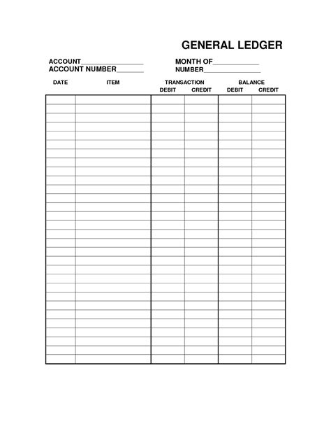 Printable General Ledger Template In Balance Sheet