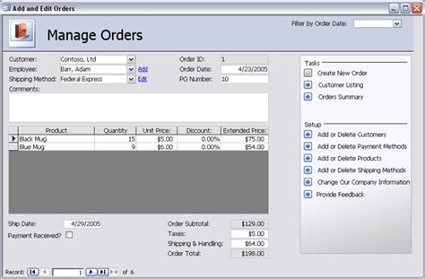 Order Management Database Template MS Access Templates