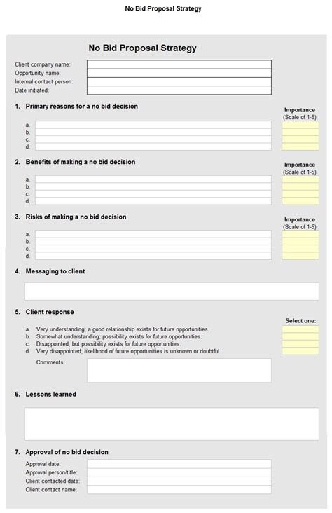 No Bid Proposal Strategy Template Sample