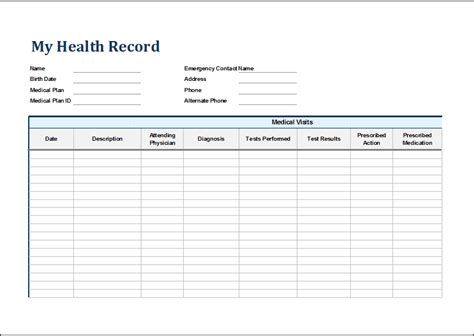 Personal Medical Health Record Sheet Word Excel Templates