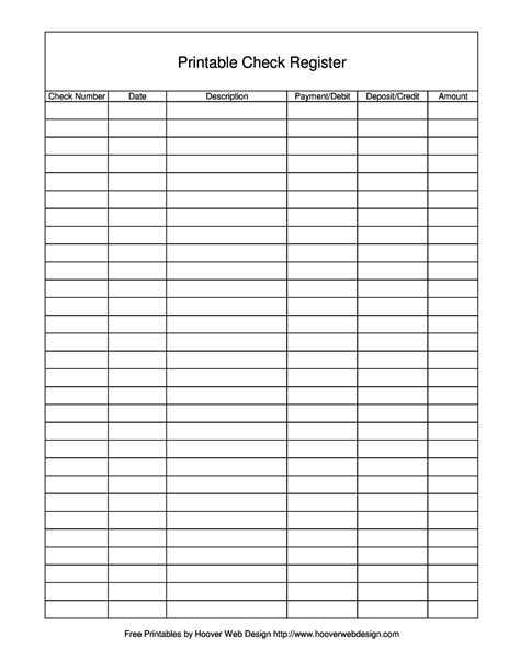 Checkbook Register Templates Free Printable