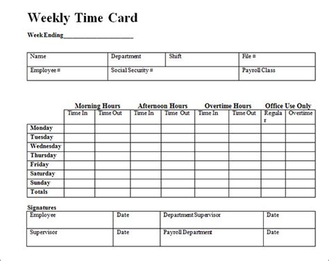 Time Card Template Template Business